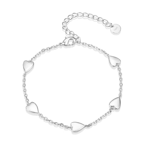 ASH'S CHOICE 925 Sterling Silber Armband Herz Damen, Sterling Silber Kette Herz Damen, Verstellbar Armbänder Silber Herz Armkette Armreif Sterling Silber Armband Damen Frauen Freundin Mama von ASH'S CHOICE