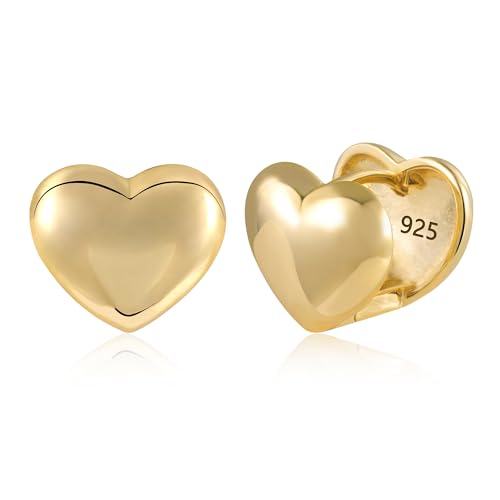 ASH'S CHOICE Creolen Gold Herz Ohrringe Kleine Damen, Silber 925 Ohrringe Herz Liebe 14K Gold Creolen Klobig Knorpel Kreolen Huggie Creolen Kleine Leicht Breit Gold Ohrringe Herzform Damen Mädchen von ASH'S CHOICE