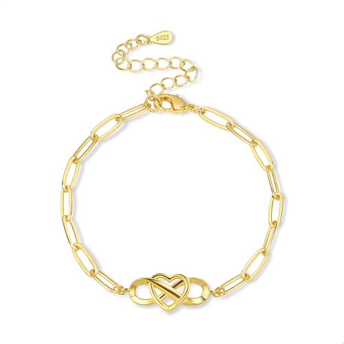 ASH'S CHOICE Damen Armband Gold Unendlichkeit Herz Ketten, Echte Vergoldet Verstellbares Armband Gold Kubanische Gliederketten Büroklammer Messing Link Ketten Armbänder Fußkettchen Gold Frauen Damen von ASH'S CHOICE