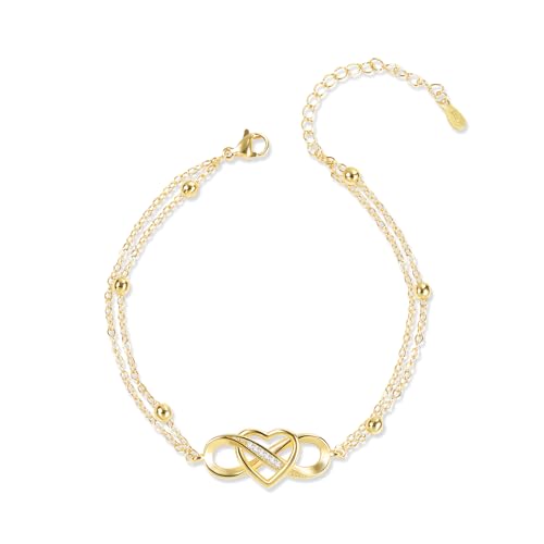ASH'S CHOICE Gold Armbänder für Damen Frauen, 14K Vergoldet Armband Unendlichkeit Herz mit Zirkonoxid Verstellbare Armband Layered Armband Boho Kette Freundschaftsarmbänder Gold Schmuck Geschenk von ASH'S CHOICE