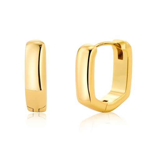 ASH'S CHOICE Ohrringe Gold Creolen Kleine Damen, 14K Vergoldet Creolen Silber 925 Ohrringe Knorpel Huggie Creolen Klobig Leicht Breit Chunky Creolen Eckig Ohrringe Kleine Gold Creolen Damen Mädchen von ASH'S CHOICE