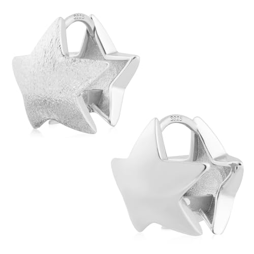 ASH'S CHOICE Silber 925 Creolen Kleine Ohrringe Damen, Silber 925 Ohrringe Stern, Glitz Silber Creolen Klobig Knorpel Kreolen Huggie Creolen Kleine Leicht Breit Stern Ohrringe Süße Damen von ASH'S CHOICE