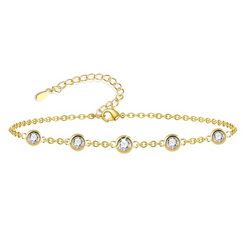 Armbänder Gold für Damen, Kugel Zirkonia Kette 14K Vergoldet Sterling Silber 925 Glänzer Armband mit Zirkonia Kugel Stein Verstellbare Armkette Armband Gold Ketten Armbänder Mädchen Damen Frauen von ASH'S CHOICE