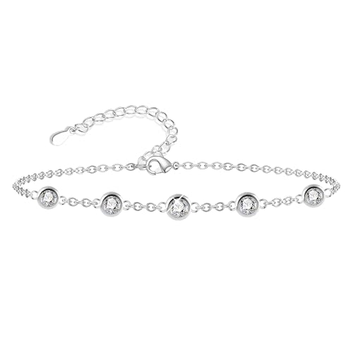 Armbänder Silber für Damen, Kugel Zirkonia Kette Sterling Silber 925 Glänzer Armband mit Zirkonia Kugel Stein Verstellbare Armkette Armband Silberen Ketten Armbänder Mädchen Damen Frauen SchmuckKette von ASH'S CHOICE