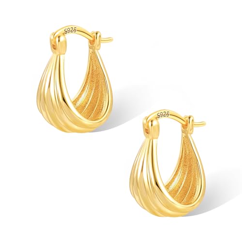 Creolen Gold Kleine Ohrringe Klobig Damen, Silber 925 Creolen Klobig Gold Ohrringe Oval, 28K Gold Knorpel Huggie Creolen Klobig Leicht Breit Chunky Creolen Oval Gold Ohrringe Kleine Damen von ASH'S CHOICE