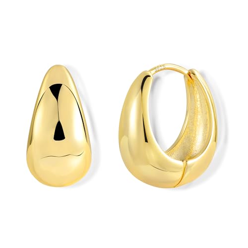 Creolen Gold Ohrringe Klobig Damen, Silber 925, Oval, 14K Gold Knorpel Huggie Creolen Leicht Breit Chunky, Oval Gold Ohrringe Kleine Damen Mädchen von ASH'S CHOICE