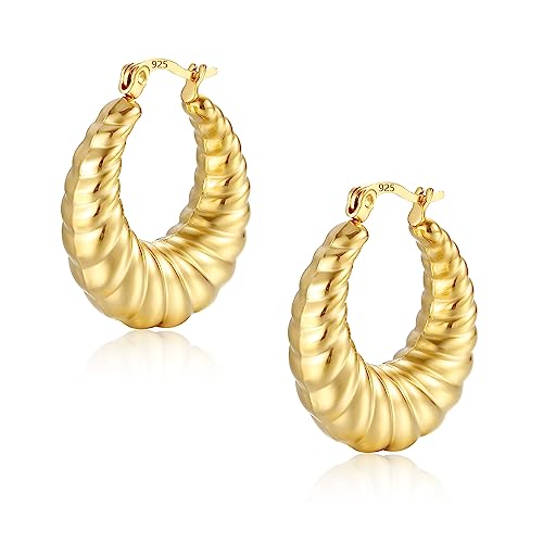 ASH'S CHOICE Creolen Ohrringe Gold Twist Damen, 14K Vergoldete Silber 925 Creolen Oval Ohrringe Kleine, Creolen Gold Chunky Knorpel Huggie Klobig Leicht Oval Gold Kreolen Kleine Damen Mädchen ASH'S CHOICE Creolen Ohrringe Gold Twist Damen, 14K Vergoldete Silber 925 Creolen Oval Ohrringe Kleine, Creolen Gold Chunky Knorpel Huggie Klobig Leicht Oval Gold Kreolen Kleine Damen Mädchen von ASH'S CHOICE