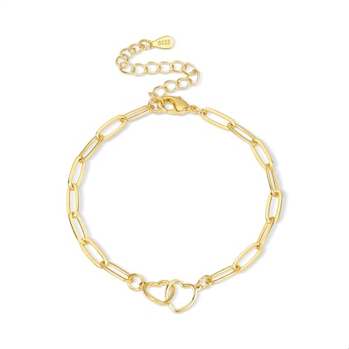 Damen Armband Gold Ketten mit Herz 14K Echte Vergoldet Verstellbares Armband Kubanische Gliederketten Büroklammerkette Messing Link Ketten Armbänder Herz Liebe Fußkettchen Armband Gold Frauen Damen von ASH'S CHOICE
