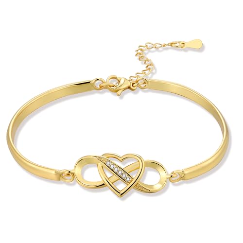 Gold Armbänder für Damen Frauen, 14K Vergoldet Sterling Silber Armband Herz Unendlichkeit Armband, Golden Verstellbares Schiebearmband Gold Ketten mit Unendlichkeit Herz Liebe Freundschafts Armband von ASH'S CHOICE