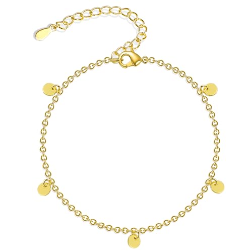 Gold Armbänder für Damen Frauen, ASH'S CHOICE 14K Vergoldet Charm Armband mit Coin Scheibe Anhänger Freundschaftsarmbänder Verstellbare Armband Boho Ketten Gold Mutter Frau Freundin Schmuck Geschenk von ASH'S CHOICE