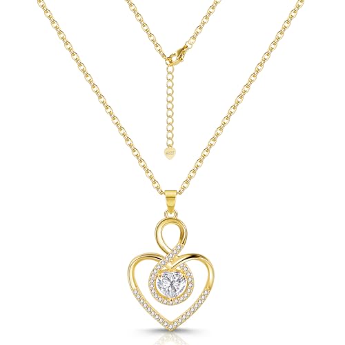 Gold Halskette Ketten für Damen 925 Sterling Silber 14K Vergoldet Verstellbares Halskette Golden Ketten mit Herz Zirkon Strass Unendlichkeit Liebe Anhänger Halsketten Gold Ketten Damen Frauen von ASH'S CHOICE