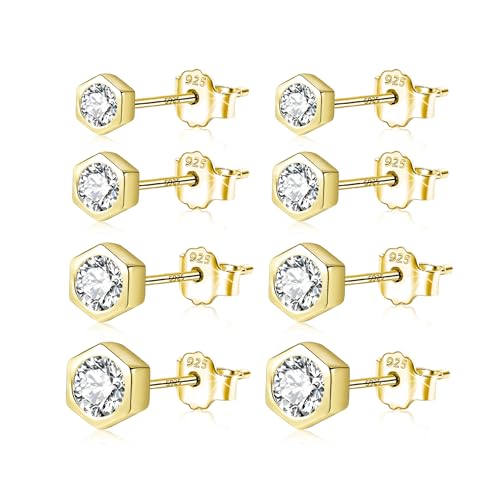Kleine Ohrstecker Gold Ohrringe Damen, 14k Vergoldete 925 Ohrstecker Hexagon Gold Ohrringe Set Mini Kugel Ohrstecker mit Zirkonia Strass Steine, 9ct Gold Ohrstecker Kleine Set Damen Kleine Ohrstecker Gold Ohrringe Damen, 14k Vergoldete 925 Ohrstecker Hexagon Gold Ohrringe Set Mini Kugel Ohrstecker mit Zirkonia Strass Steine, 9ct Gold Ohrstecker Kleine Set Damen von ASH'S CHOICE