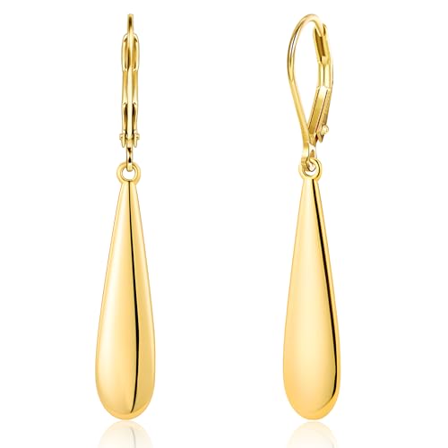 Lange Ohrringe Gold Hängend Damen, 14K Vergoldet Sterling Silber 925 Ohrringe Französische Ohrhaken Anhängerohrring Lange Wassertropfen Träne Baumelnde Ohrhänger Gold Boho Ohrring Schmuck Damen Frauen von ASH'S CHOICE