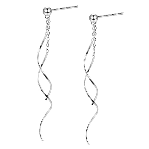 Massives Sterling Silber 925 Ohrringe für Damen, Lange Quasten Welle Kette Ohrringe Ohrstecker, Hypoallergene Silber 925 Ohrstecker Ohrringe Tropfen Hängend Baumeln für Damen Frauen Mädchen von ASH'S CHOICE