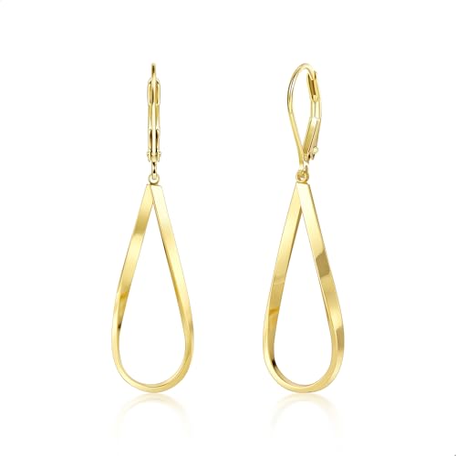 Ohrringe Gold Hängend Damen, 14K Vergoldet Sterling Silber 925 Ohrringe Hängend Wassertropfen Gedrehter Twisted Französische Ohrhaken Anhängerohrring Gold Twisted Baumelnde Ohrhänger Boho Damen Frauen von ASH'S CHOICE