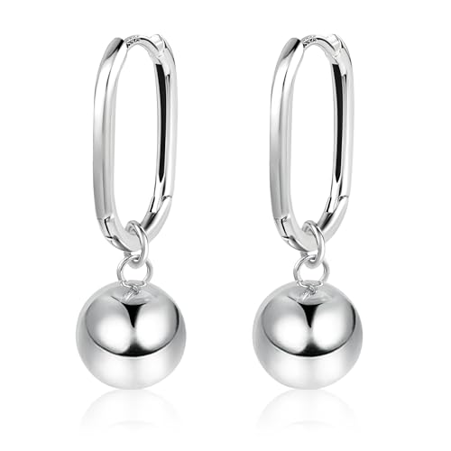 ASH'S CHOICE Ohrringe Silber 925 Eckig Creolen mit Anhänger Damen, Geometrie Quadratische Ohrringe Silber Kleine Creolen mit Abnehmbarer Kugel Anhänger, Eckig Creolen Silber 925 Ohrringe Hängend von ASH'S CHOICE