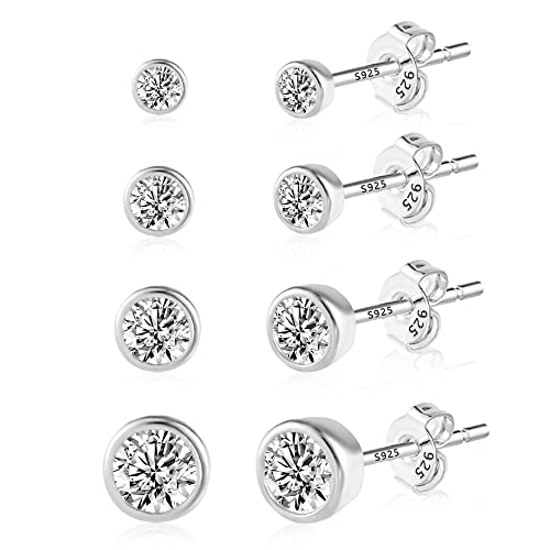 ASH'S CHOICE Ohrstecker Silber 925 Damen, 4 Paar Sterling Silber Ohrstecker Klein Ohrringe Set mit Zirkonia, Hypoallergene Funkelnd Ohrstecker Kleine Ohrringe Herren Schmuck Oktoberfest Geschenke von ASH'S CHOICE