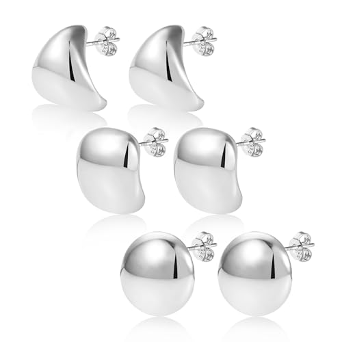 Ohrstecker Silber 925 Set Damen, ASH'S CHOICE Dupes Ohrringe Silber 925 Kleine Ohrstecker Eckig Rund Quadrat Dreieck Ohrringe Mode Dicke Leicht Chunky Ohrstecker Silber Ohrringe Set für Damen Mädchen von ASH'S CHOICE