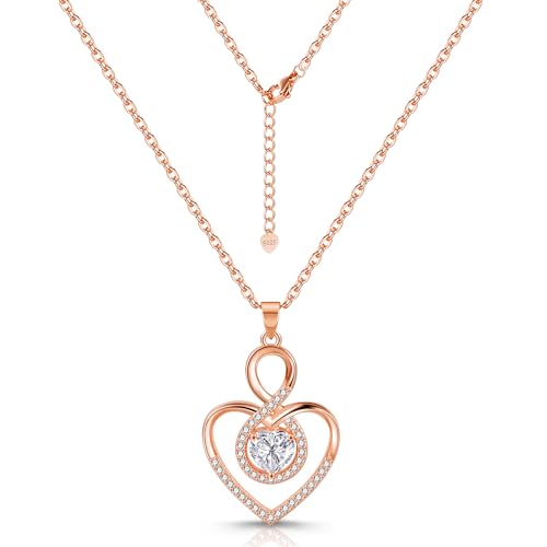 Roségold Halskette für Damen - 925 Sterling Silber 14K Vergoldet mit Zirkon Strass Unendlichkeit Liebe Herz Anhänger - Schmuck Ketten Frauen Roségold Halskette für Damen - 925 Sterling Silber 14K Vergoldet mit Zirkon Strass Unendlichkeit Liebe Herz Anhänger - Schmuck Ketten Frauen von ASH'S CHOICE