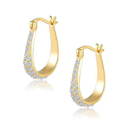 Creolen Ohrringe Sterling Silber 925, Ohrringe Creolen Ovale Gold für Damen, 14K Vergoldete Creolen Kleine Groß mit Zirkonia, Hypoallergen Creolen Breit Dick Klobig Chunky Ohrringe für Damen Frauen von ASH'S CHOICE