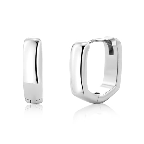 ASH'S CHOICE Silber 925 Creolen Ohrringe Damen, Huggie Creolen, 12 mm x 17 mm, Silber 925, Messing mit versilbertem Silber, Poliert, Kein Edelstein, Post Fassung, Unregelmäßig, 2 Count von ASH'S CHOICE