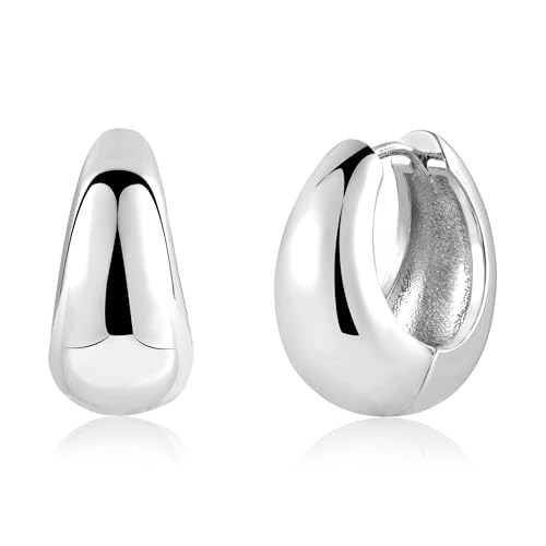 Silber 925 Creolen Klobig Kleine Damen, Silber 925 Ohrringe Kleine Knorpel Huggie Creolen Klobig Leicht Breit Creolen Silber Glitze Kreolen Mini Kleine Silber Creolen Chunky Ohrringe Damen Mädchen von ASH'S CHOICE