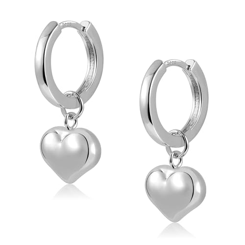 Silber 925 Creolen mit Herz Anhänger Ohrringe Damen, ASH'S CHOICE Hypoallergen Silber Kleine Creolen mit Herz Knorpel Huggie Kreolen Silber 925 Ohrringe Hängende Baumelnde Herz TropfenOhrringe Damen von ASH'S CHOICE