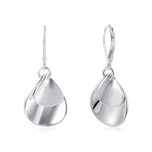 Silber 925 Ohrringe Hängend, ASH'S CHOICE Hypoallergen Sterling Silber Französische Ohrringe Hängend Silber Kleine Creolen mit Anhänger Doppel Welle Blatt Ohrhänger Tropfenohrringe Boho Damen Frauen von ASH'S CHOICE