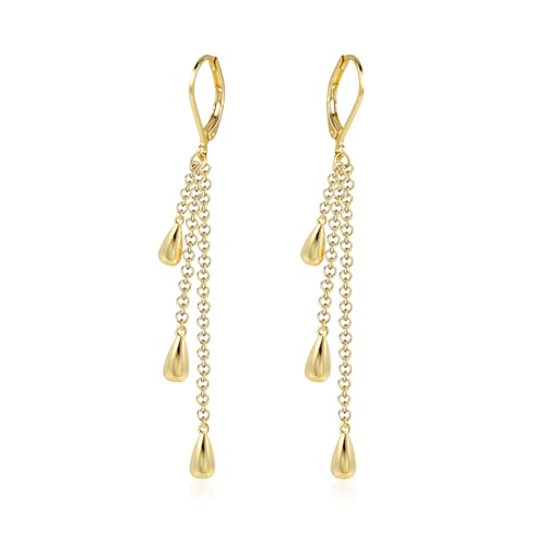 Silber 925 Ohrringe Hängende Gold Damen, 14K Gold Plated Ohrringe Wassertropfen Silber 925 Creolen mit Anhänger Lange Quaste Tropfenohrringe, Französische Creolen Kleine Lange Anhänger Ohrringe von ASH'S CHOICE