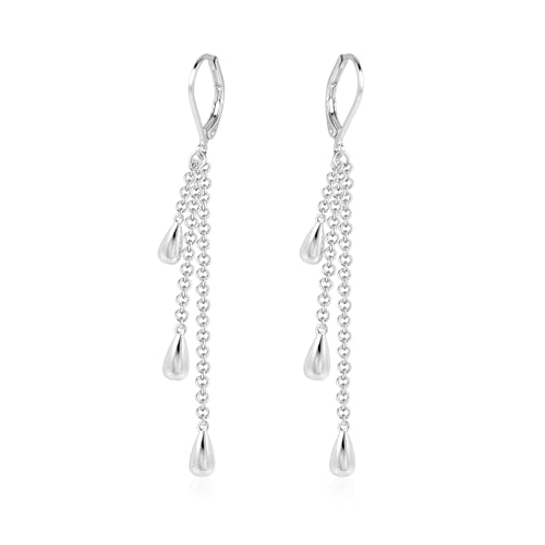Silber 925 Ohrringe Hängende Gold Damen, ASH'S CHOICE Silber Ohrringe Wassertropfen Silber 925 Creolen mit Anhänger Lange Quaste Tropfenohrringe, Französische Creolen Kleine Lange Anhänger Ohrringe von ASH'S CHOICE
