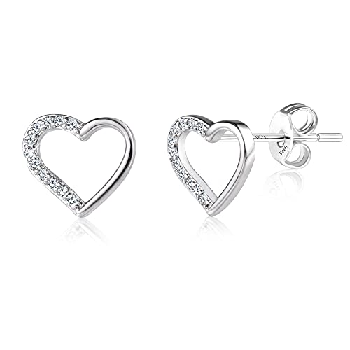 ASH'S CHOICE Silber 925 Ohrringe Ohrstecker Herz Damen, Sterling Silber Ohrstecker Kleine Herz Ohrringe mit AAA+ Zirkonia Strass Knorpel Ohrringe Hypoallergen Glitz Ohrstecker für Damen Mädchen von ASH'S CHOICE