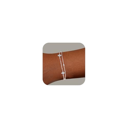 Stapelbare Layered Sterling Silber 925 Armbänder für Damen Frauen, Glänzer Silber CZ Stein Zirkono Armband mit Blumen Verstellbare Doppel Layering Stapel Armband Schmuck Ketten Freundschaftsarmbänder Stapelbare Layered Sterling Silber 925 Armbänder für Damen Frauen, Glänzer Silber CZ Stein Zirkono Armband mit Blumen Verstellbare Doppel Layering Stapel Armband Schmuck Ketten Freundschaftsarmbänder von ASH'S CHOICE