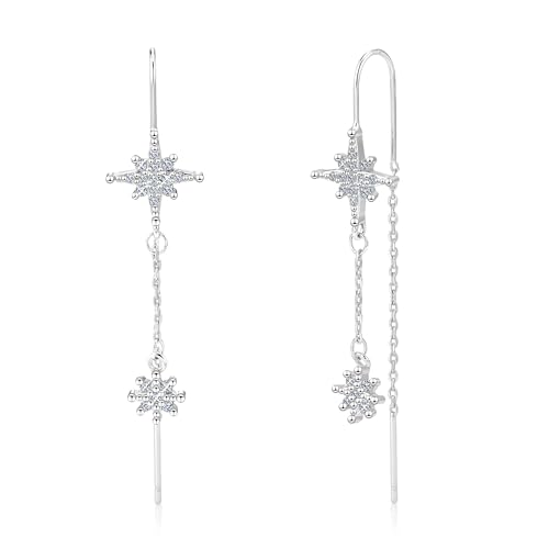 Sterling Silber 925 Ohrringe Hängend Damen, Lange Quasten Tropfen Baumelnde Einfädler Ohrringen Silber Hängend Blitze Glänzer Ohrring mit Zirkonia Sterne Mond Stein Lang Einfädler Ohrringe Boho von ASH'S CHOICE