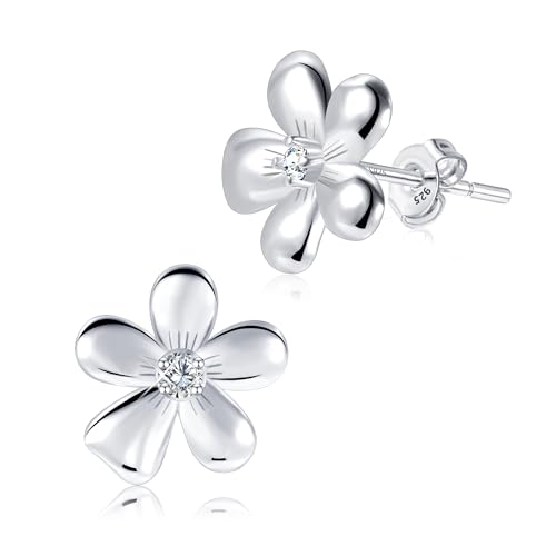 Sterling Silber 925 Ohrringe Ohrstecker für Damen Mädchen, ASH'S CHOICE Kleine Silber 925 Ohrstecker Blumen Hypoallergene Silber Blumen Ohrringe mit Stein Zirkonia Glitzer Ohrstecker Sterling Silber von ASH'S CHOICE