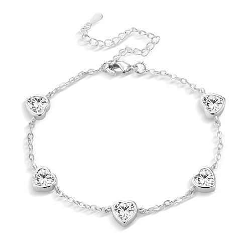 Zirkono Armbänder Silber für Damen, Sterling Silber 925 Glänzer Armband mit Zirkonoxid Kugel Perlen Charm Verstellbare Armkette Armband Silberen Ketten Freundschaftsarmbänder Damen Frauen Schmuck von ASH'S CHOICE
