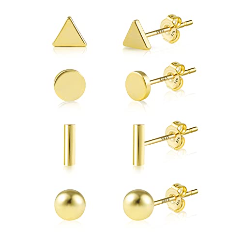 Ohrstecker Gold Set, 4 Paar 14K Vergoldete Ohrstecker Silber 925 Damen, Ohrstecker Gold Kleine, Schläfer Knorpel Ohrstecker Ohrringe für Damen Mädchen von ASH'S CHOICE