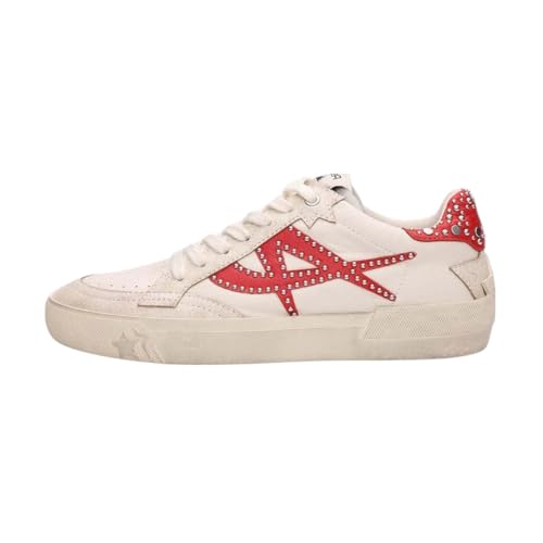 ASH Women's Moonlight Studs Sneakers, Vintage-Inspired Distressed Leather with Bold Starry Logo, Beige-White/Red Aura, 7.5-8 ASH Women's Moonlight Studs Sneakers, Vintage-Inspired Distressed Leather with Bold Starry Logo, Beige-White/Red Aura, 7.5-8 von ASH