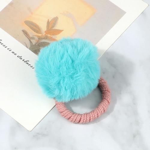 2 Teile/los Niedliches Haarball-Haarband für Mädchen, bunter Pompon, elastisches Gummi-Scrunchie, Kinder-Stirnband, Haar-Accessoires-Set-1, Farbe 9 von ASHAON