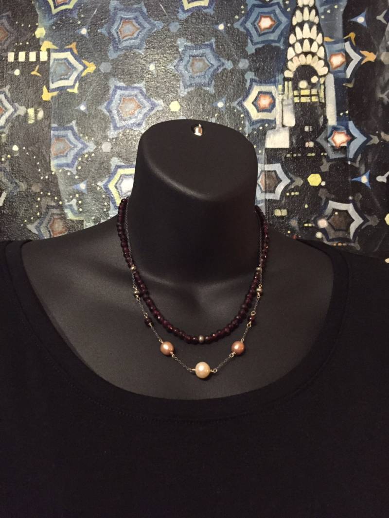 Granat Und Perle Doppelstrang von ASHDesignStudio