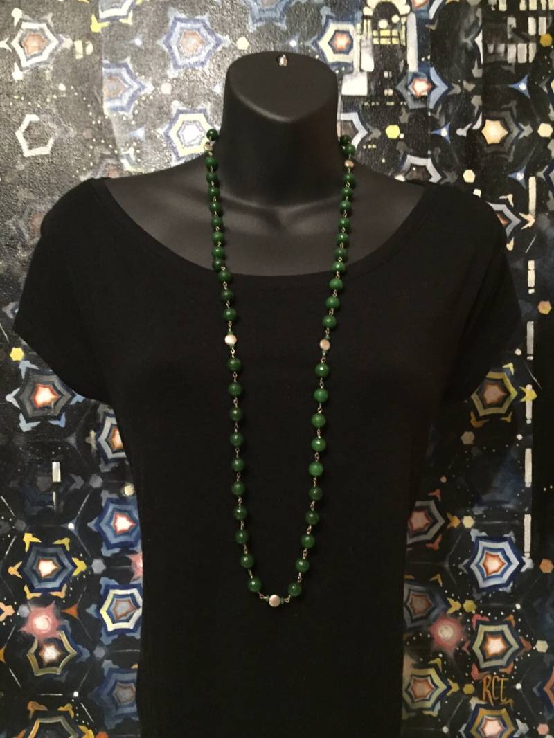 Runde Facettierte Grüne Onyx Mit Silber Beads von ASHDesignStudio