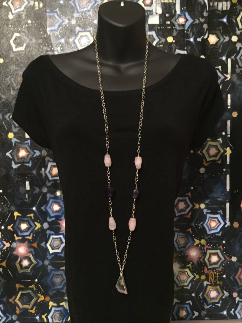 Slice Amethyst Und Rosenquarz Auf Silber von ASHDesignStudio