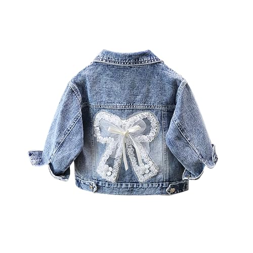 ASHER FASHION Mädchen Jeansjacke Mädchen Schleife Jacke 3D Blume Denim Jacke, Weiss/opulenter Garten, 8-9 Jahre von ASHER FASHION