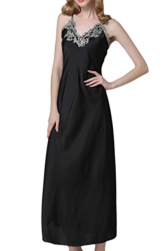 ASHER FASHION Satin-Nachthemd für Damen, lang, Seide, Vintage, Spitze, Chemise, Maxi-Nachtwäsche, Schwarz, US Large ASHER FASHION Satin-Nachthemd für Damen, lang, Seide, Vintage, Spitze, Chemise, Maxi-Nachtwäsche, Schwarz, US Large von ASHER FASHION