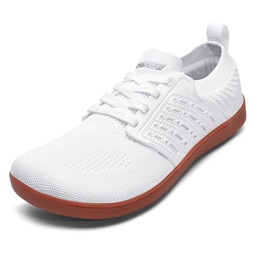 ASHION Breite Barfuss Schuhe Damen Herren Barfußschuhe Traillaufschuhe Minimalistische Running Walking Schuhe,D Weiß Braun 43 EU von ASHION