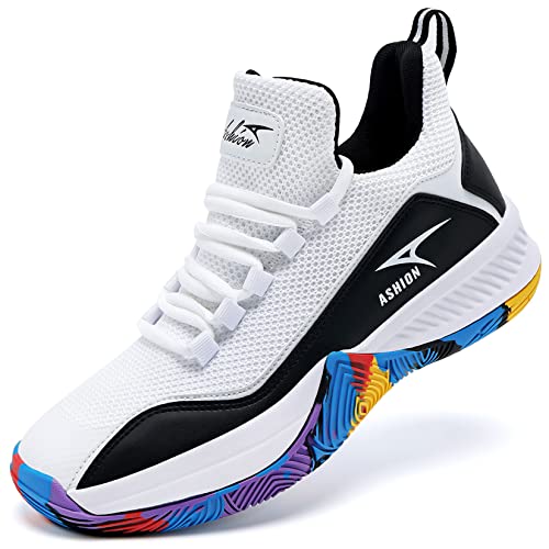 ASHION Basketball Schuhe Herren Sneakers Anti-Skid Atmungsaktiv Outdoor Sportschuhe(A Weiß,44EU) von ASHION