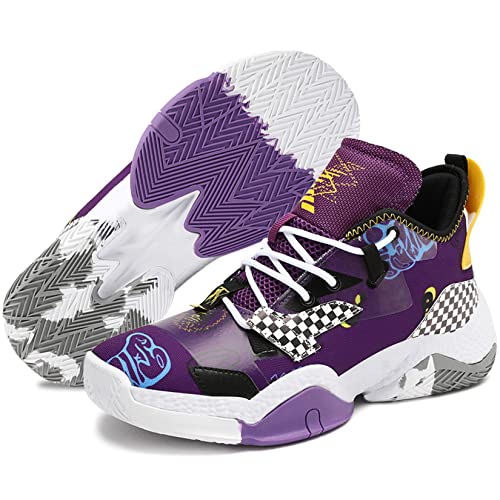 ASHION Basketballschuhe Kinder Turnschuhe Kinder Sneaker High Top Outdoor Sportschuhe Anti Skid Atmungsaktive(B violett,37EU) von ASHION