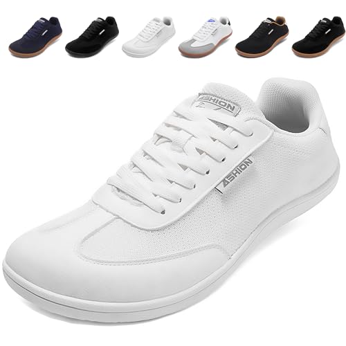 ASHION Breite Barfuss Schuhe Damen Herren Barfußschuhe Minimalistische Traillaufschuhe Running Walking Schuhe,A Weiß,41 EU von ASHION