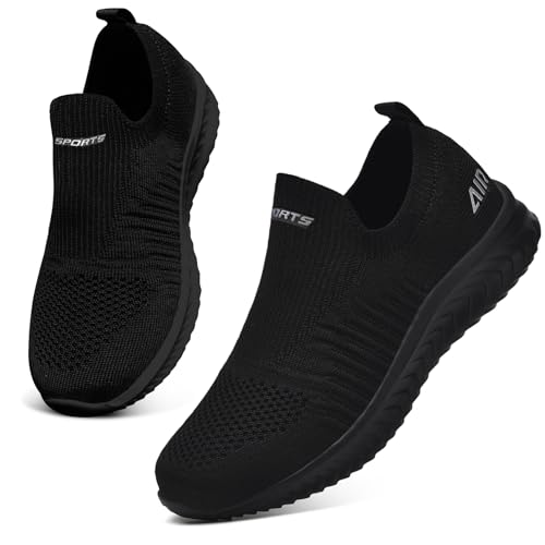 ASHION Damen Slip On Sneaker Mesh Leichte Atmungsaktiv Freizeitschuhe Fitness Turnschuhe Laufschuhe Walking Schuhe,B Schwarz,36 EU von ASHION