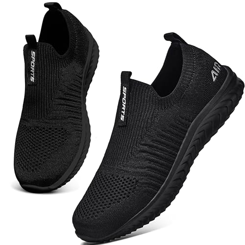 ASHION Damen Slip On Sneaker Mesh Leichte Atmungsaktiv Freizeitschuhe Fitness Turnschuhe Laufschuhe Walking Schuhe,Schwarz,38 EU von ASHION