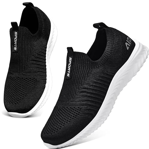 ASHION Damen Slip On Sneaker Mesh Leichte Atmungsaktiv Freizeitschuhe Fitness Turnschuhe Laufschuhe Walking Schuhe,Schwarz Weiß,36 EU von ASHION